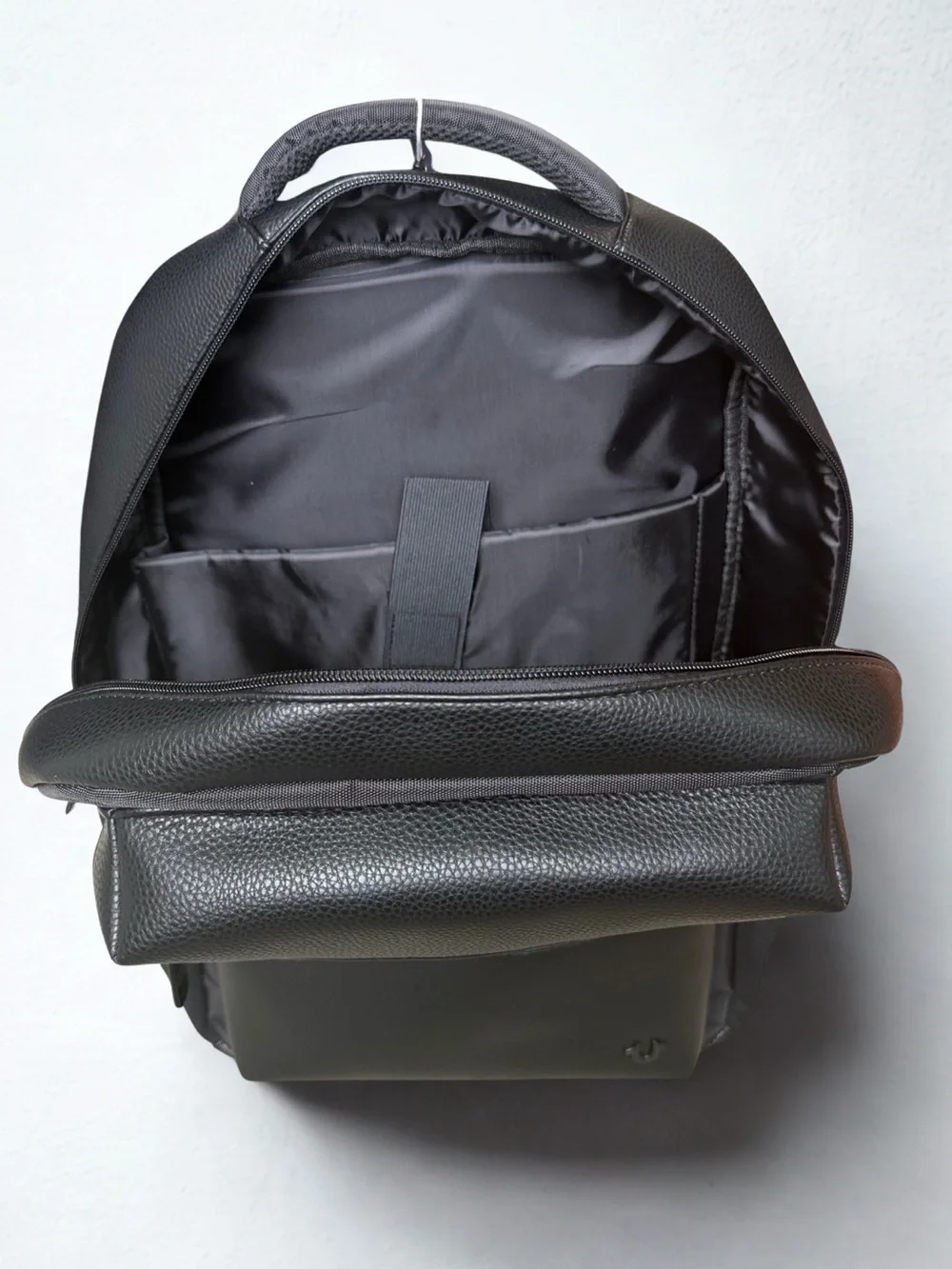 True Religion Black Pebbled Leather Backpack with Front Pockets